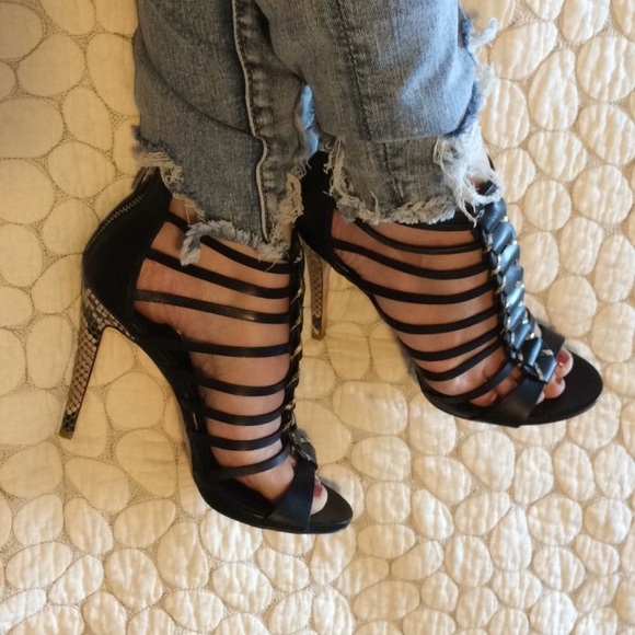 Coach Shoes - Coach Snake Skin Leather Strappy Heels Size 6 B